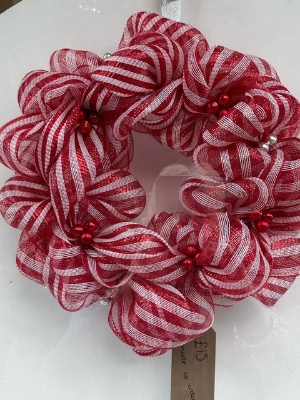 Red and White Ribbon Wreath